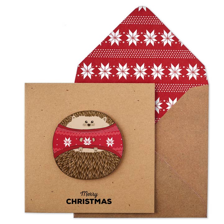 Christmas Hedgehog in Jumper, Handmade Greeting Card for wholesale by Tache