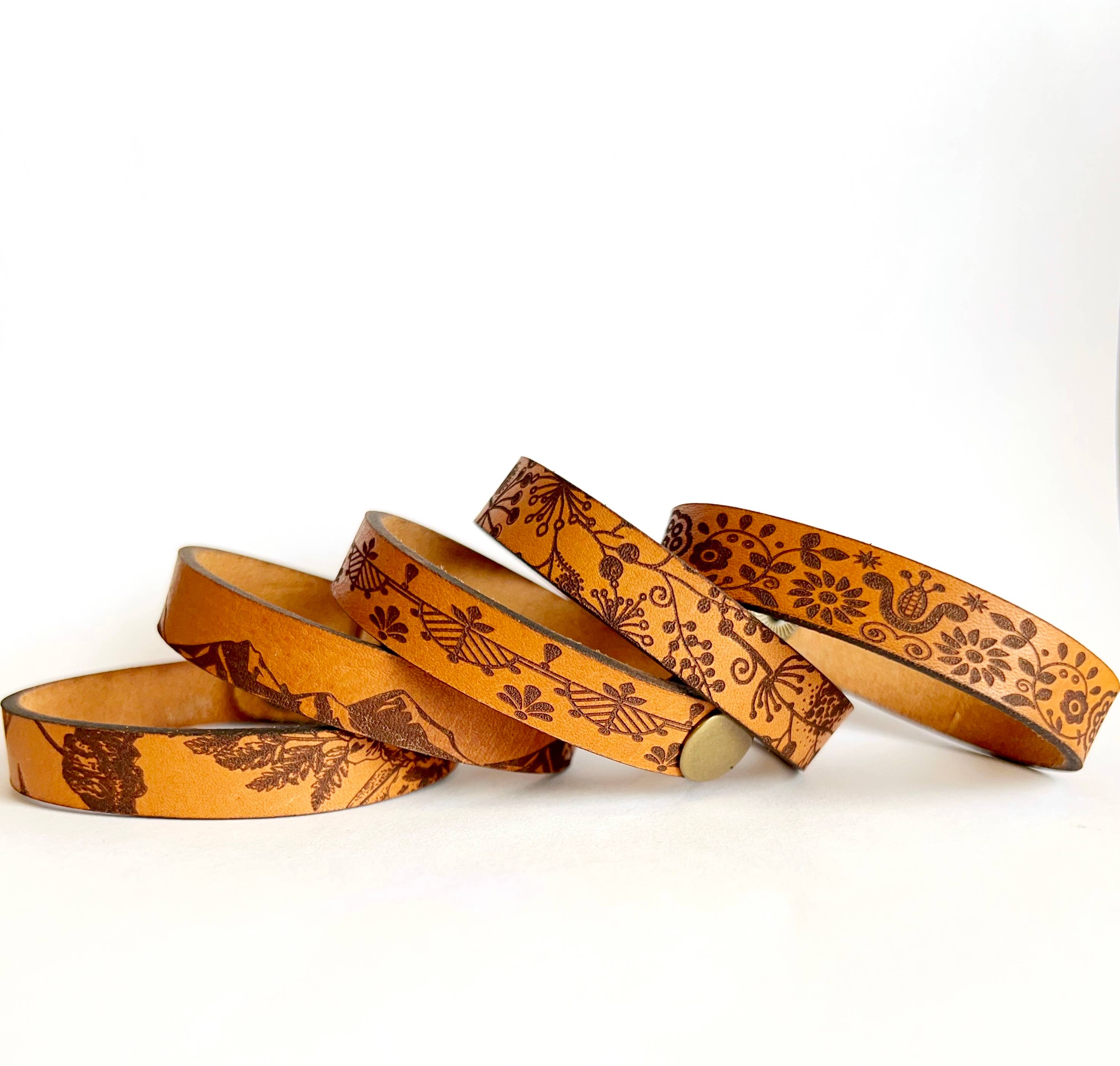 New Market Farmhouse - Wholesale Bangle Bracelet - Design Leather Snap Bracelet - Engraved Leather Cuff3