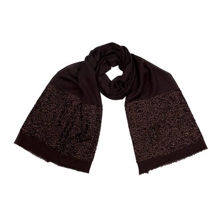 Cachecol bordado com lantejoulas em castanho escuro por atacado de Shirin Sehan