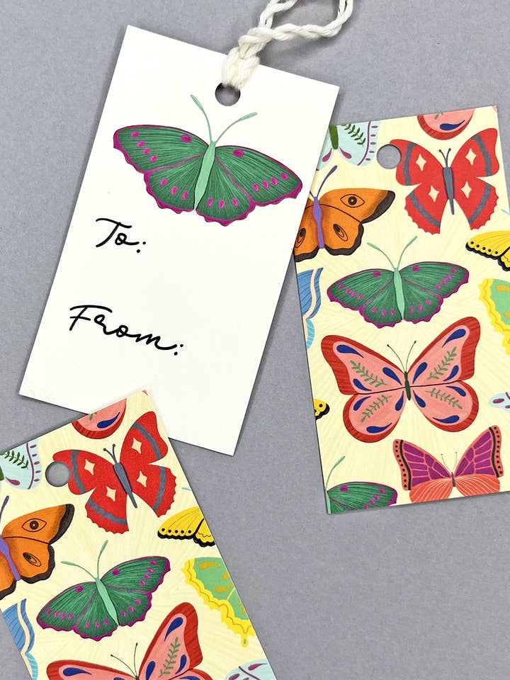 Spring Butterfly Gift Tag set, non holiday gift tags for wholesale by Katherine Designs & Co.
