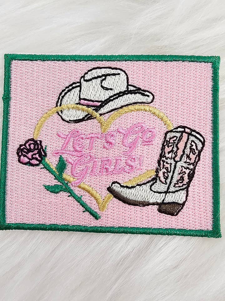 'Lets Go Girls' Western Embroidery Iron On Patch for wholesale by Scratch Decor