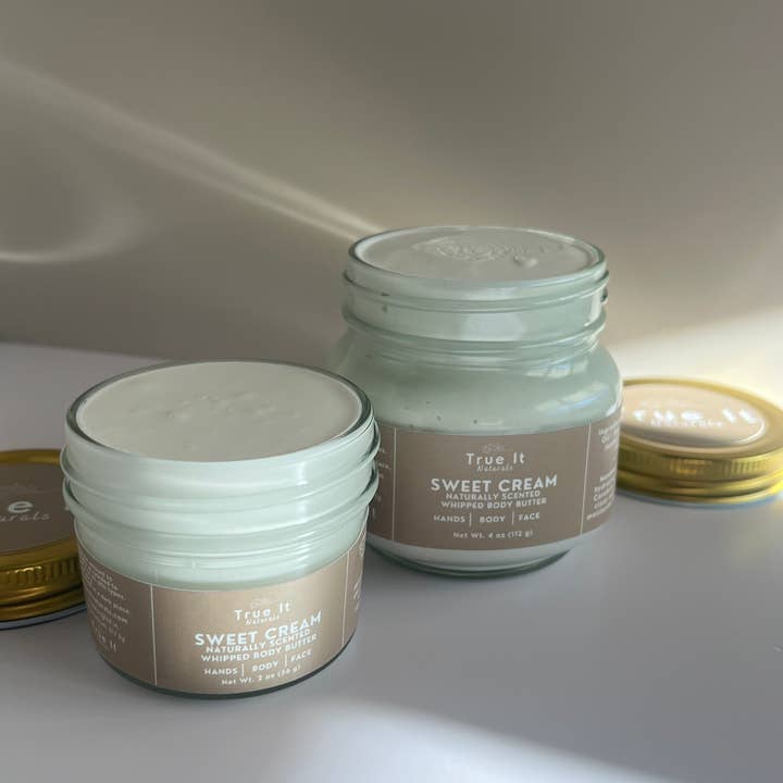 True It Naturals - Wholesale Body Balm/Butter - Organic Sweet Cream Body Butter - Glass Jar - Vegan