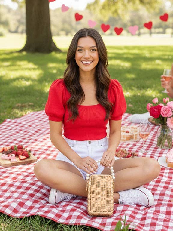 Puff Sleeve Sweater Ribbed Knit Top for wholesale by TIMING