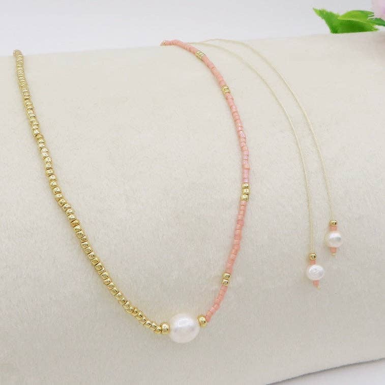 Atisha Spiritual Shop - Wholesale Beaded/Pearl Necklace - THIN ~ Miyuki glass bead necklace ~ adjustable ~ SHAMBALA sliding clasp ~3