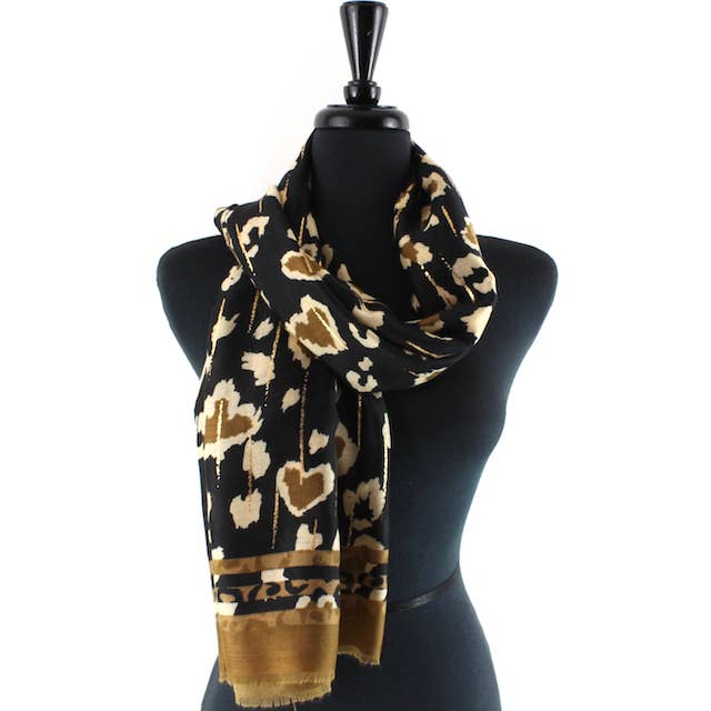 Pretty Persuasions - Wholesale Scarf - Women's - S24098 Hearts Afire Scarf w/Gold Metallic