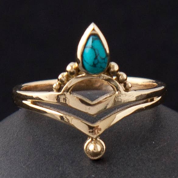 Decorated Brass Ring with Turquoise Stone for wholesale by Baizaar