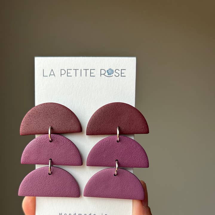 Purple Violet Ombre Clay Earrings, Everyday Spring Dangles for wholesale by La Petite Rose LLC