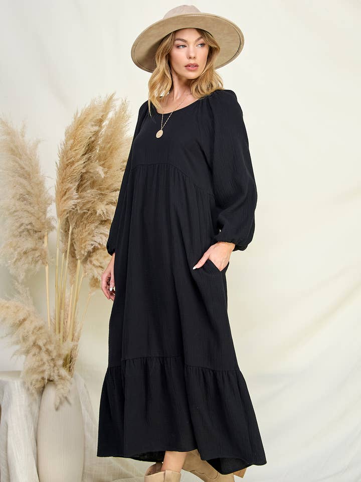 Chris & Carol Apparel – wholesale Dress – Women's – NI51D-pocket - Cotton Gauze Ruffle Dress0