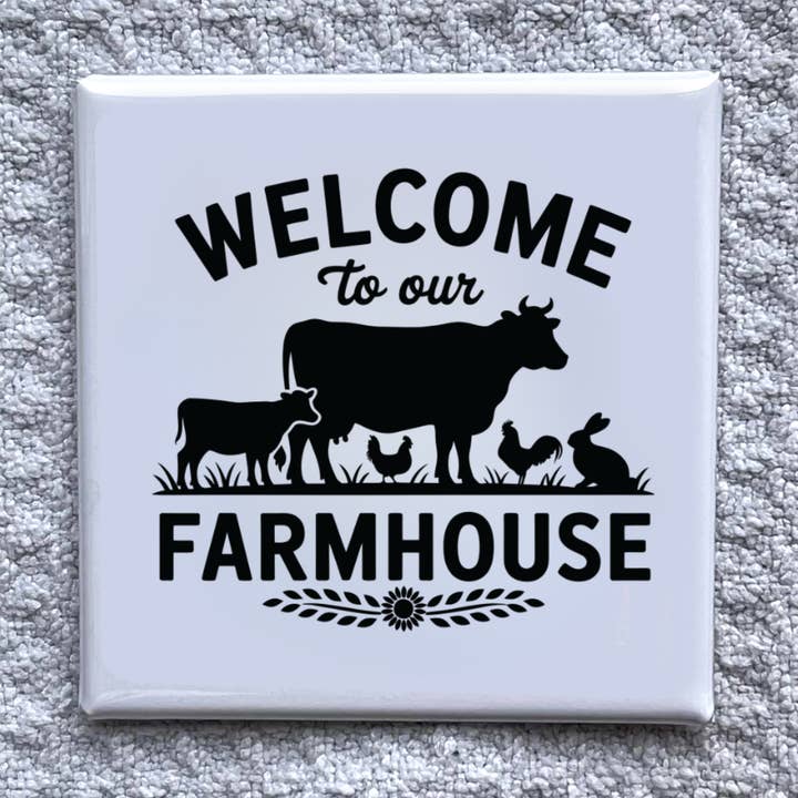 Benvenuti nella nostra fattoria Magneti 2x2 - Decorazione per Frigorifero Fatta a Mano per la vendita all'ingrosso da parte di Made With Aloha Magnets,llc