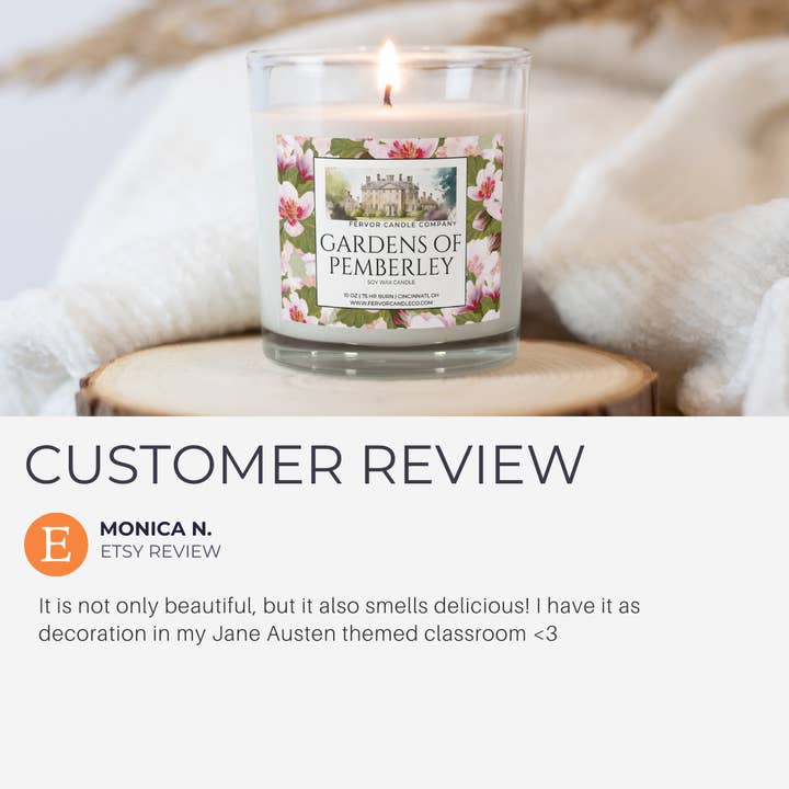 Fervor Candle Company - Wholesale Jar/filled candle - Gardens of Pemberley Book Lover Jane Austen Sparkling Candle4