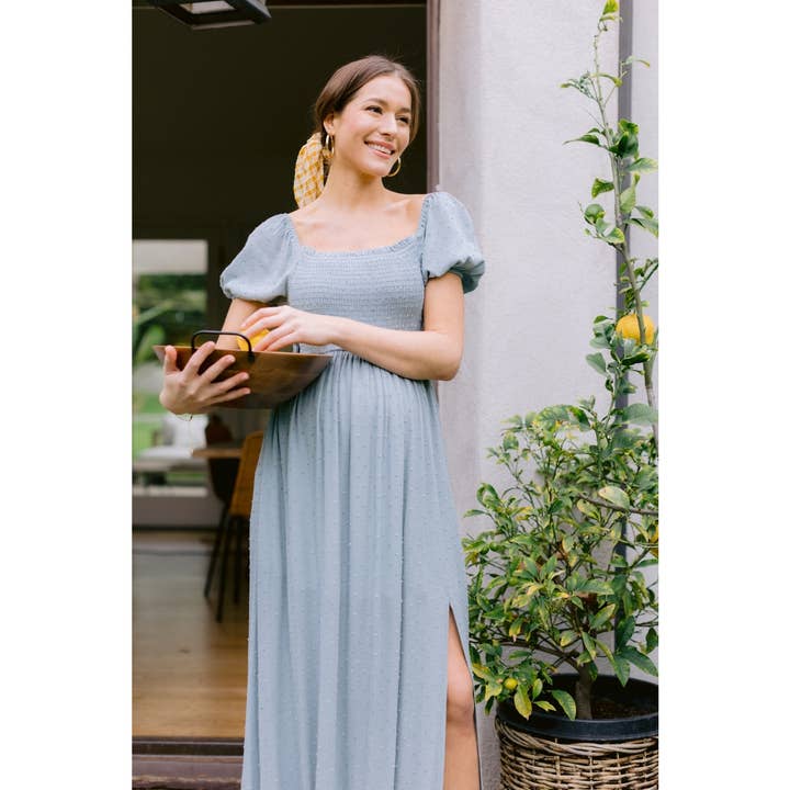 Hello Miz - Wholesale Dress - Maternity - Square Neck Puff Sleeve Maternity Maxi Dress