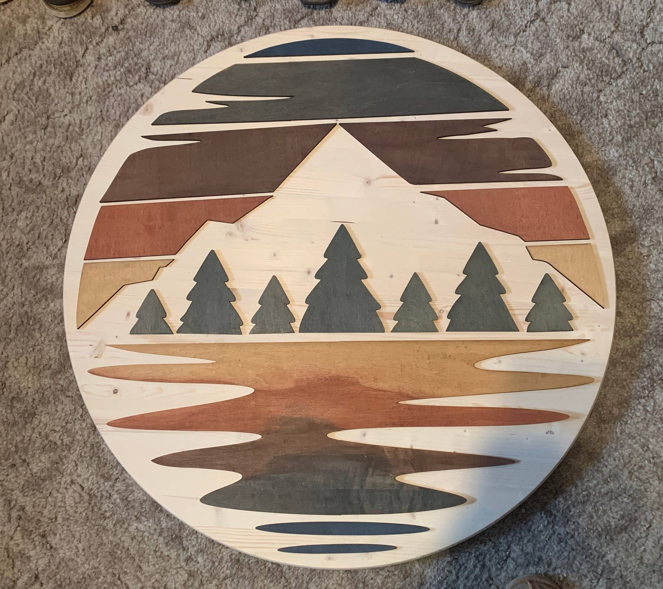 Through The Fire Design - Wholesale Sign - Rustic Mountain Sunset Round Home Decor, Sunset Picture, Woo3