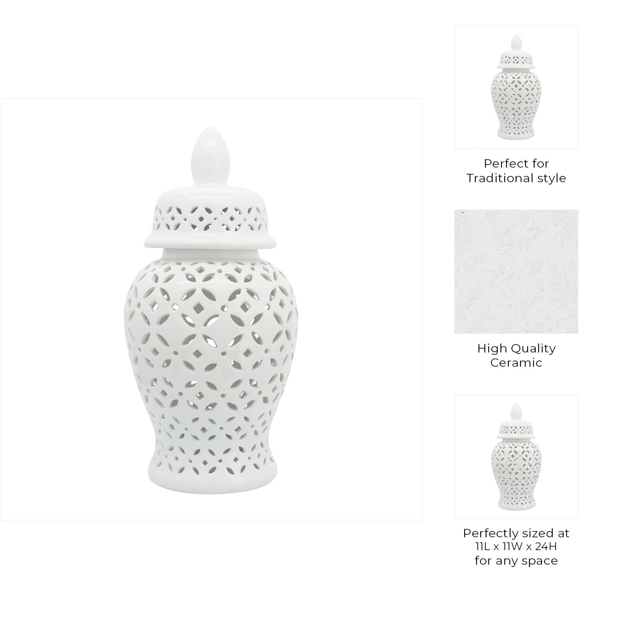 Sagebrook Home - Wholesale Decorative Jar - Ceramic Cutout Daisies Lidded Decorative Jar - White, 24 in.2