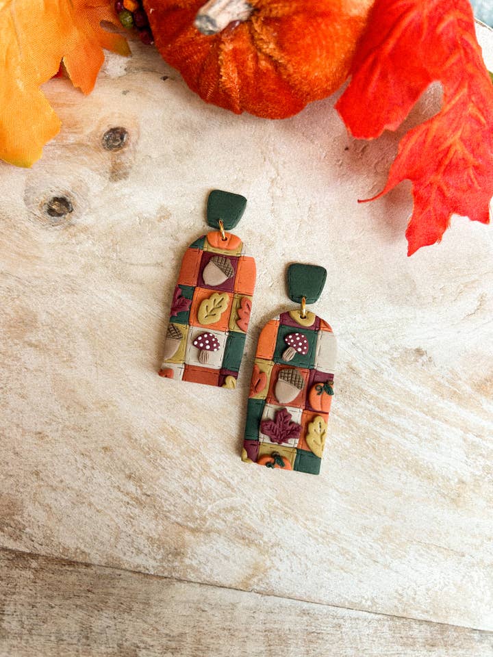 Quilted Fall Dangles for wholesale by hunterclayco | Polymer Clay Earrings