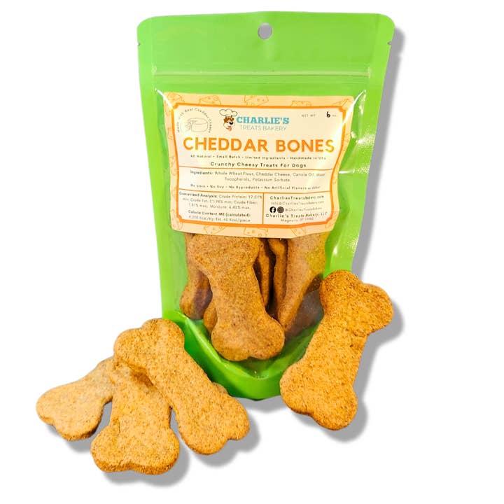 Cheddar Bones - 6oz. for wholesale by Charlie's Treats Bakery