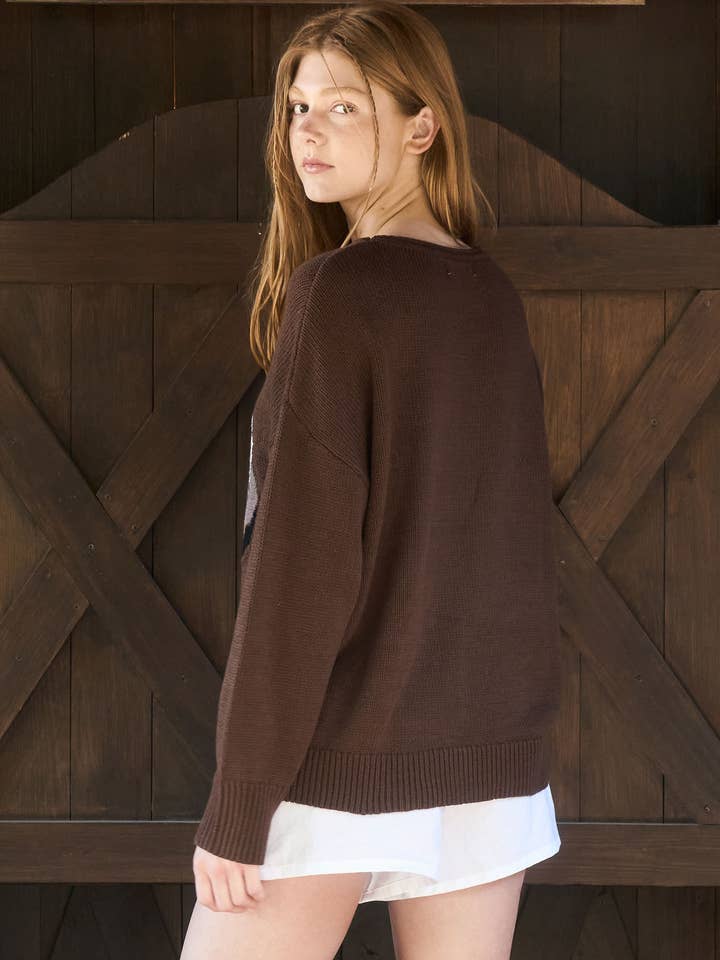 Blu Pepper - Wholesale Knit Sweater - Women's - WESTERN BOOT JACQUARD LONG SLEEVE KNIT SWEATER 20