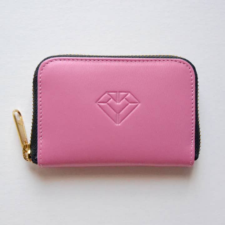 Roze leren kaarthouder met ritssluiting voor wholesale door Carmen Berdonces