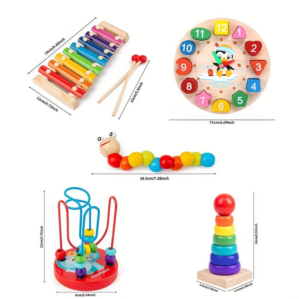 Toyarina - Wholesale Wood Toy - Kids - Montessori Wooden Caterpillar Piano Set Kids Toy - Assorted2