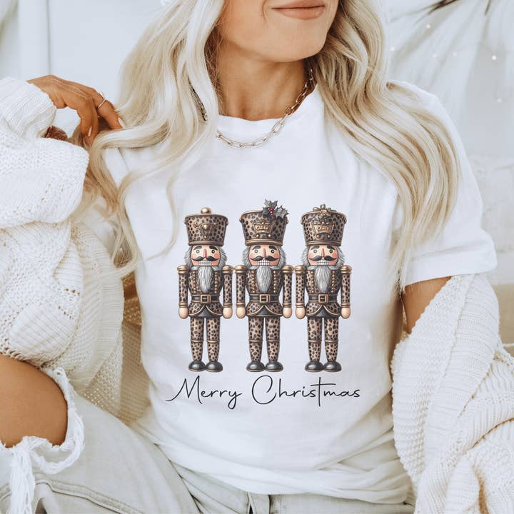 Trendznmore - Modern Graphic Apparel - Wholesale T-Shirt (Graphic) - Women's - Leopard Nutcracker Merry Christmas T-shirt