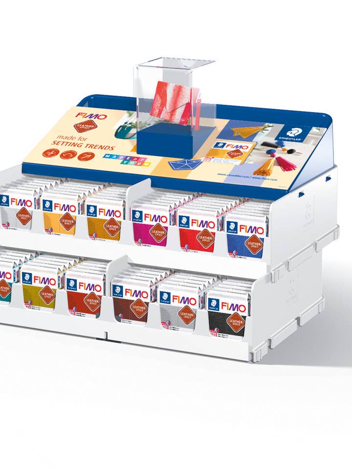 FIMO Effect Leather Display mit 144 Rollen à 57 g für den Großhandel von Graine Créative