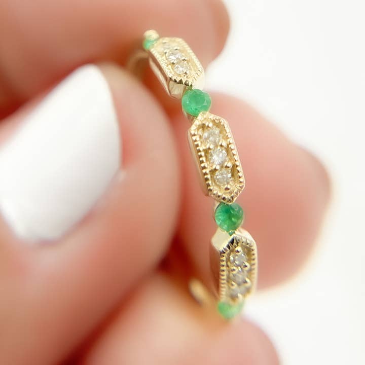 Yellow 14K Solid Gold Diamond & Emerald Ring. RAD00539EM for wholesale on Faire1
