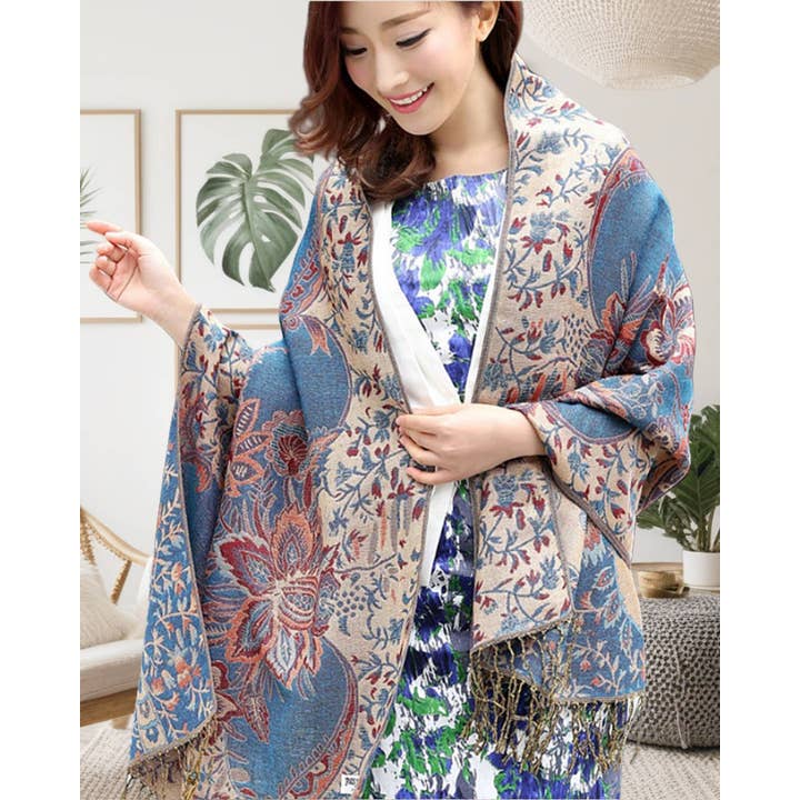 JC Sunny Fashion - Wholesale Scarf - Women's - JCP25002 Stunning Vibrant Metallic-Thread Floral Pashmina Scarf1