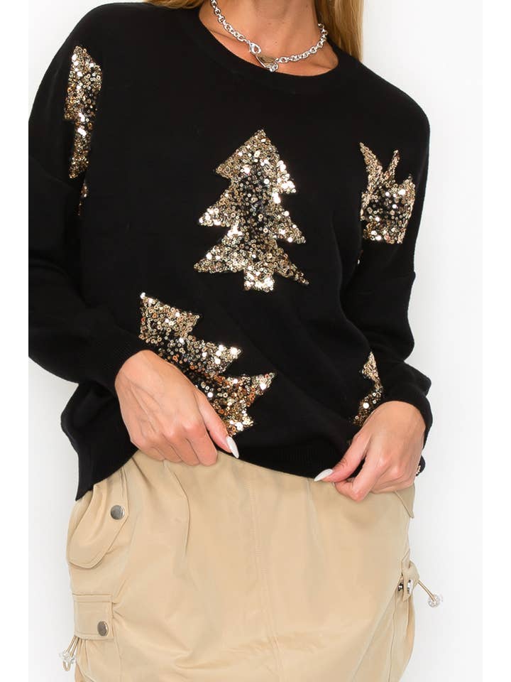Black 11134L108I - MISSY PACK - X MAS TREE SEQUINS SWETAER for wholesale on Faire