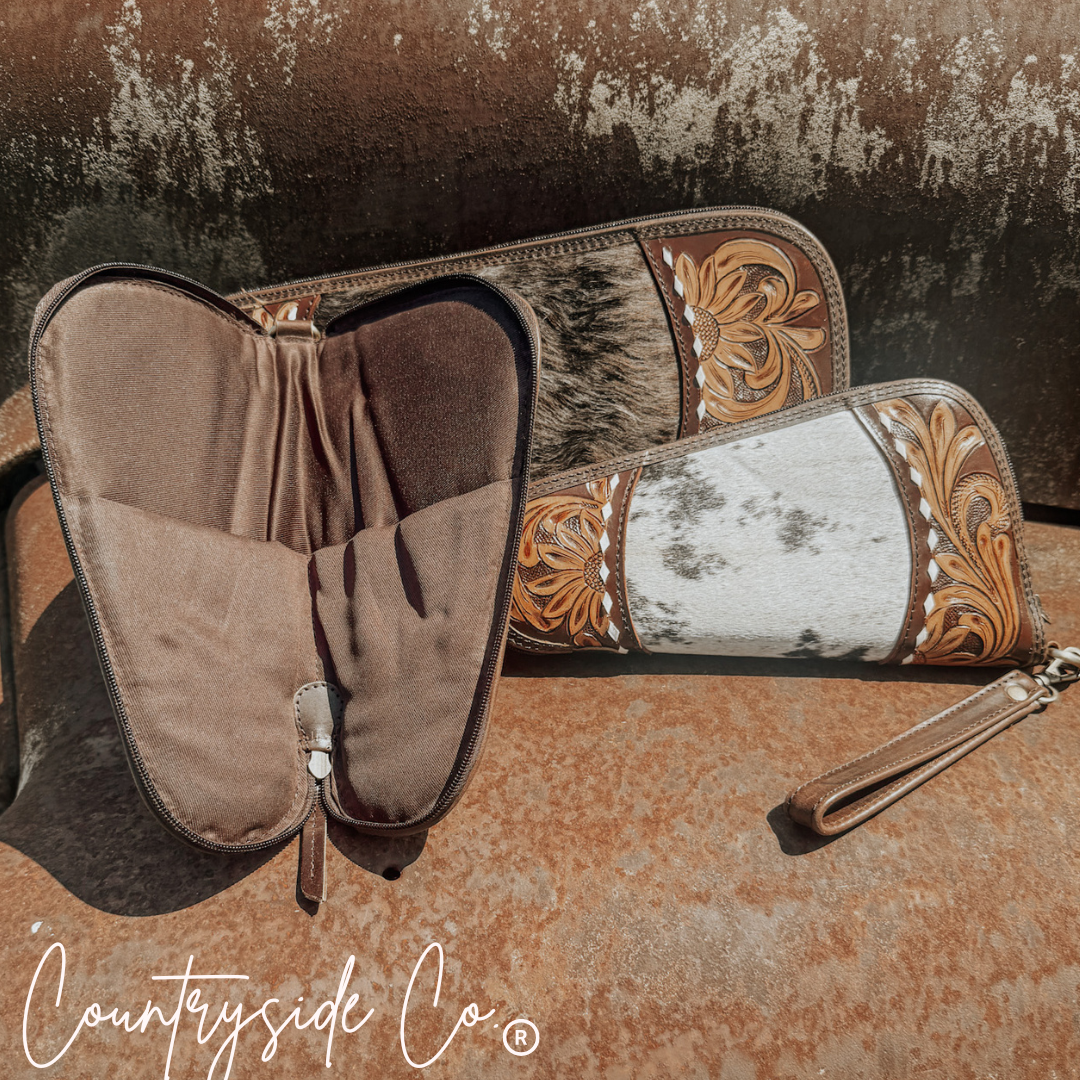 Texas Western Cowhide Bags and More - Wholesale Travel Set - Handmade Tooled Leather and Cowhide Case1