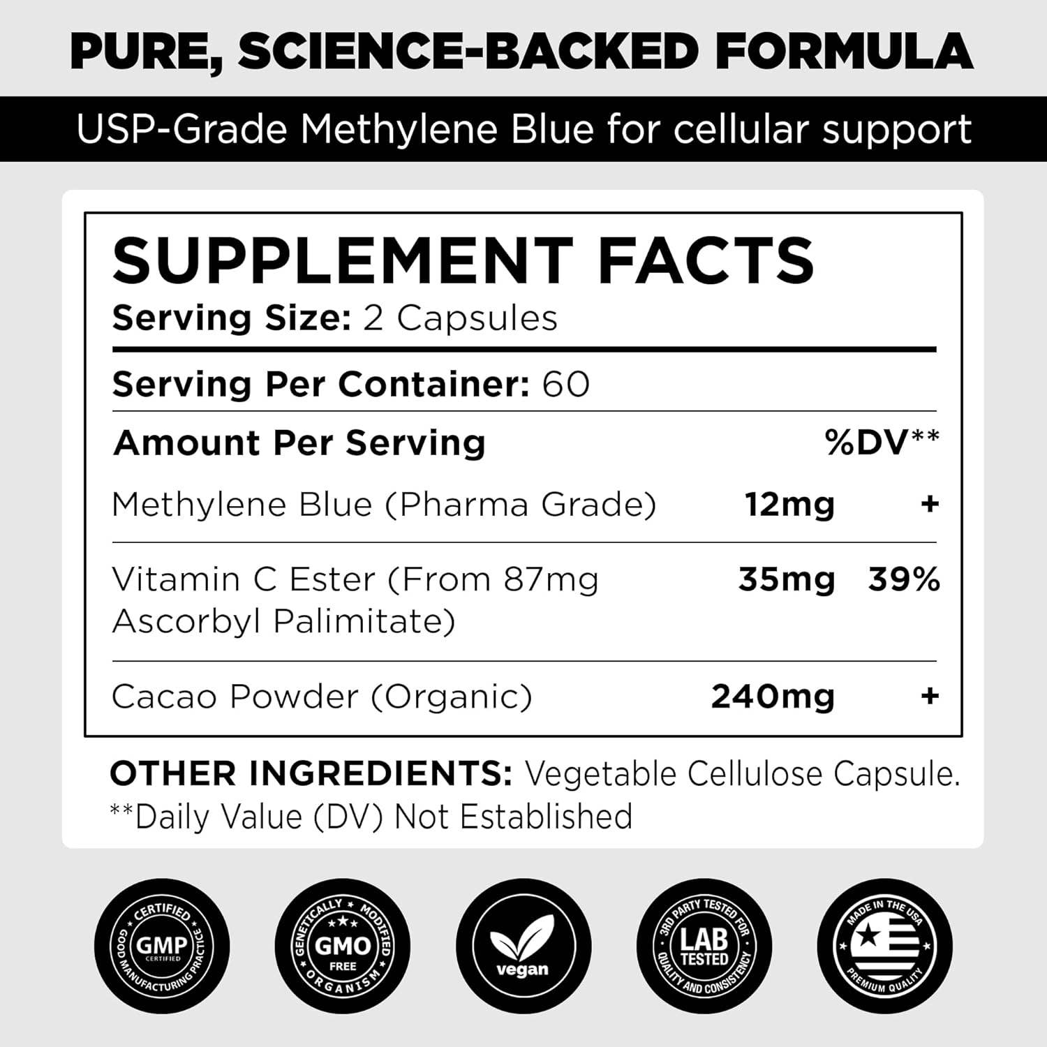 pure Vitamins - Wholesale Oral Supplement/Vitamin - Pure Vitamins Methylene Blue Plus – 12mg - 120 Capsules4