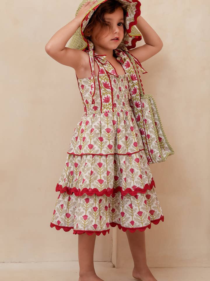 Genelia Layered Dress : WHITE WITH RED FLORAL PRINT: Infant : Toddlers : Tweens : Women for wholesale by Yo Baby