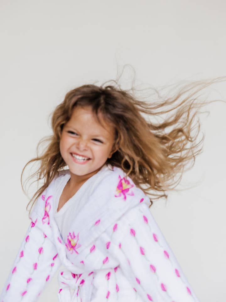 MALABAR BABY, Consciously Crafted For You. - Wholesale Robe - Kids - Kids Hooded Muslin Robe - Enchanted Garden (Lotus)3