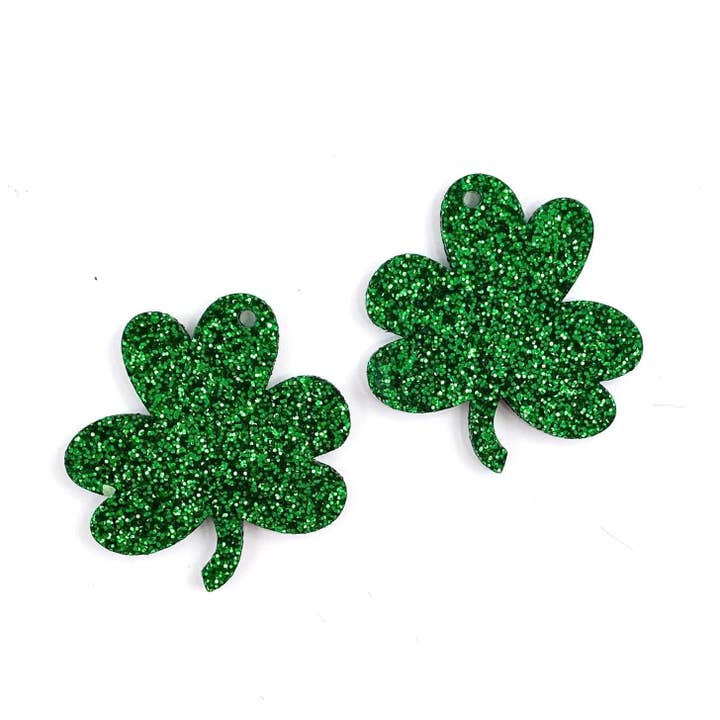 Green Glitter Hand Drawn Shamrocks DIY Earring Blanks for wholesale by Piddlin' Supply Co