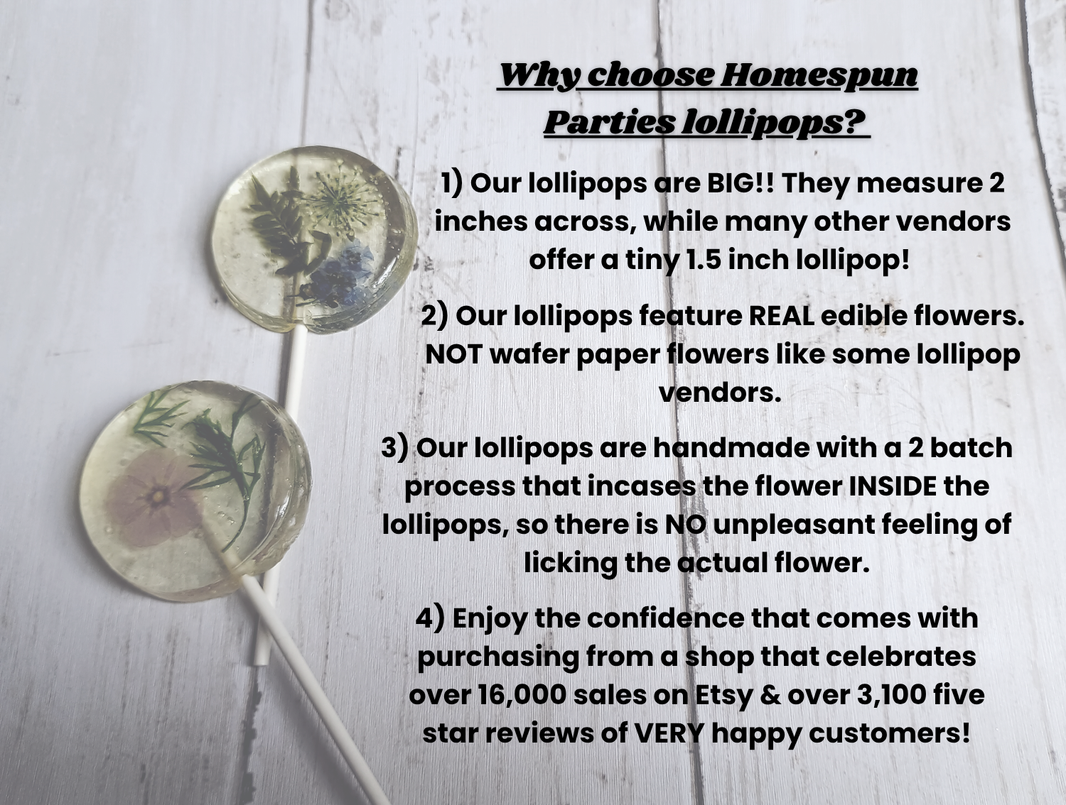 Homespun Parties - Wholesale Lollipop - Real Pressed Edible Flower Lollipop, Trending Garden Party1