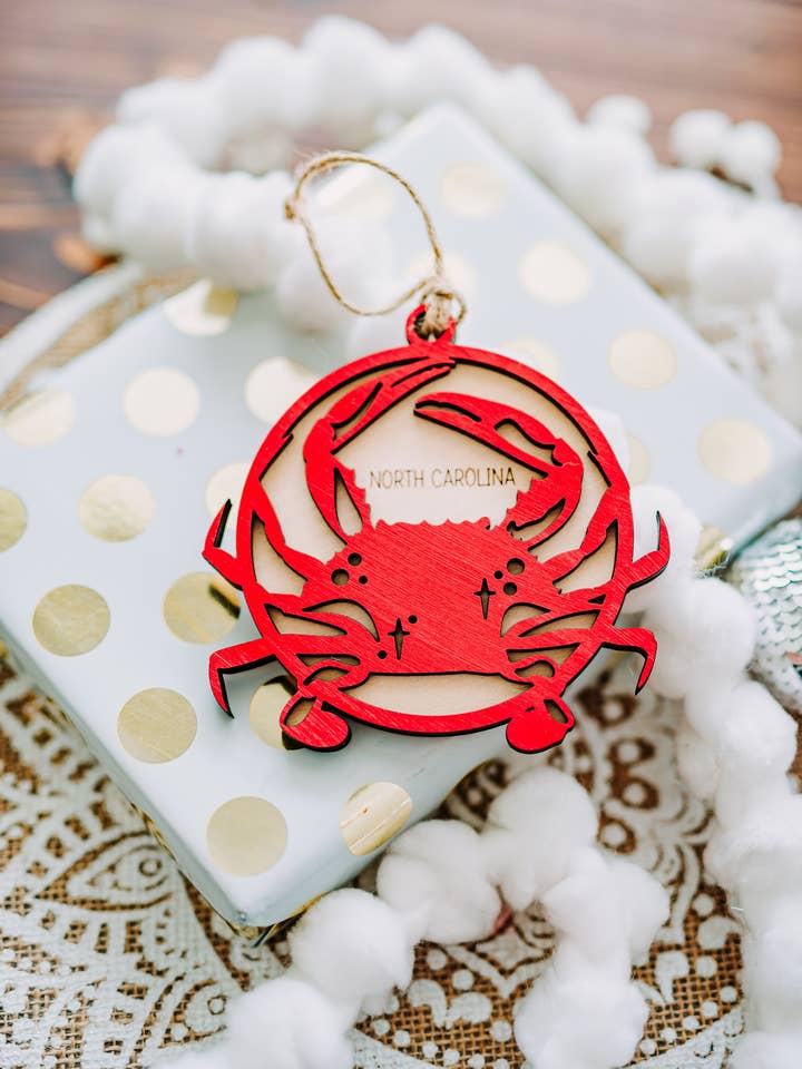 Customizable Crab Ornament, Beach Themed Christmas 2025 Ornament for wholesale by Falcon Ridge Designs LLC