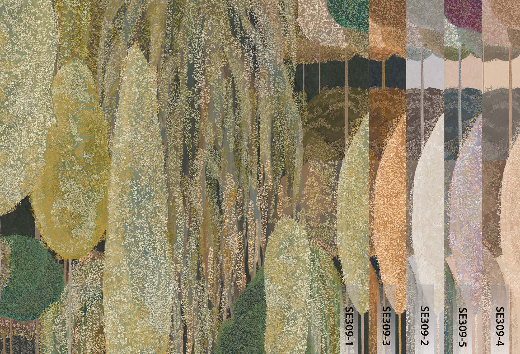 Walloro Luxury Embossed Wallpaper - Wholesale Wallpaper - Modern Art Wall Mural, Trees Wallpaper, Black Green Oversized Nature Theme Customized Wall Covering, Non-Woven, Non-Adhesive, Removable, Washable, Large3