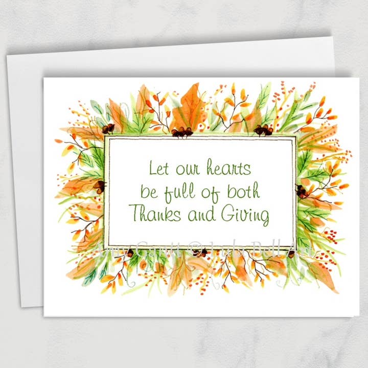 Carte de vœux de Thanksgiving - Bordure de feuilles d'automne pour la vente par Lula Bell Cards and Gifts