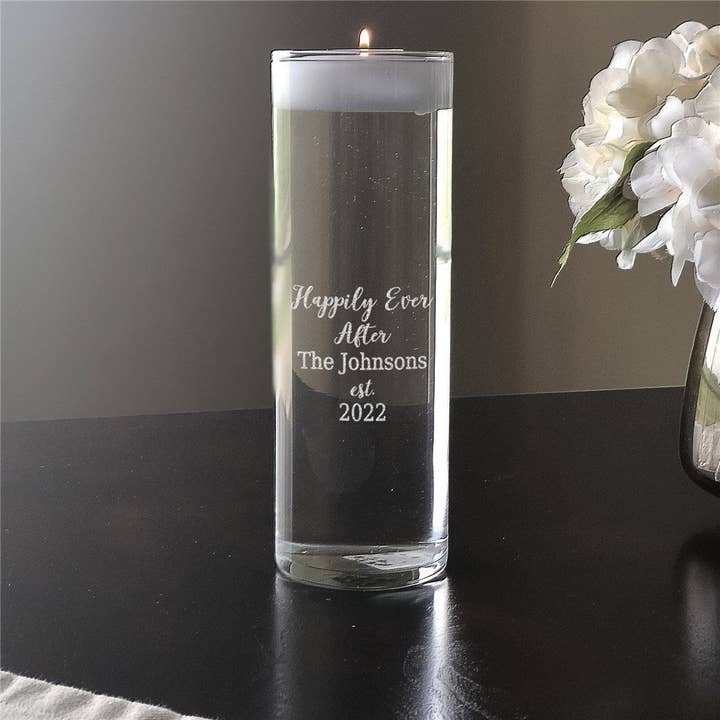 Engraved Happily Ever After Candle Vase for wholesale by Sunny Jar Personalized