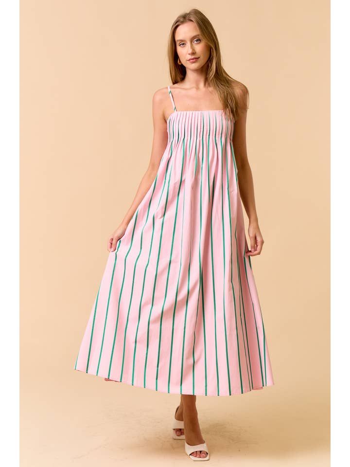 PINK GREEN ILD5289-1 Spaghetti Strap Striped Maxi Dress for wholesale on Faire