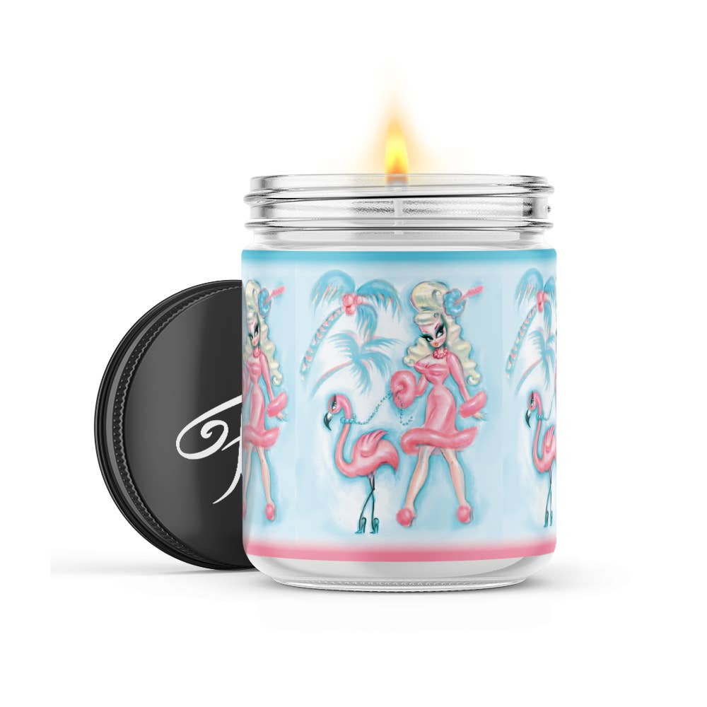 Uncommon Flame – wholesale Jar/filled candle – Miss Fluff - Doll Walking Flamingo