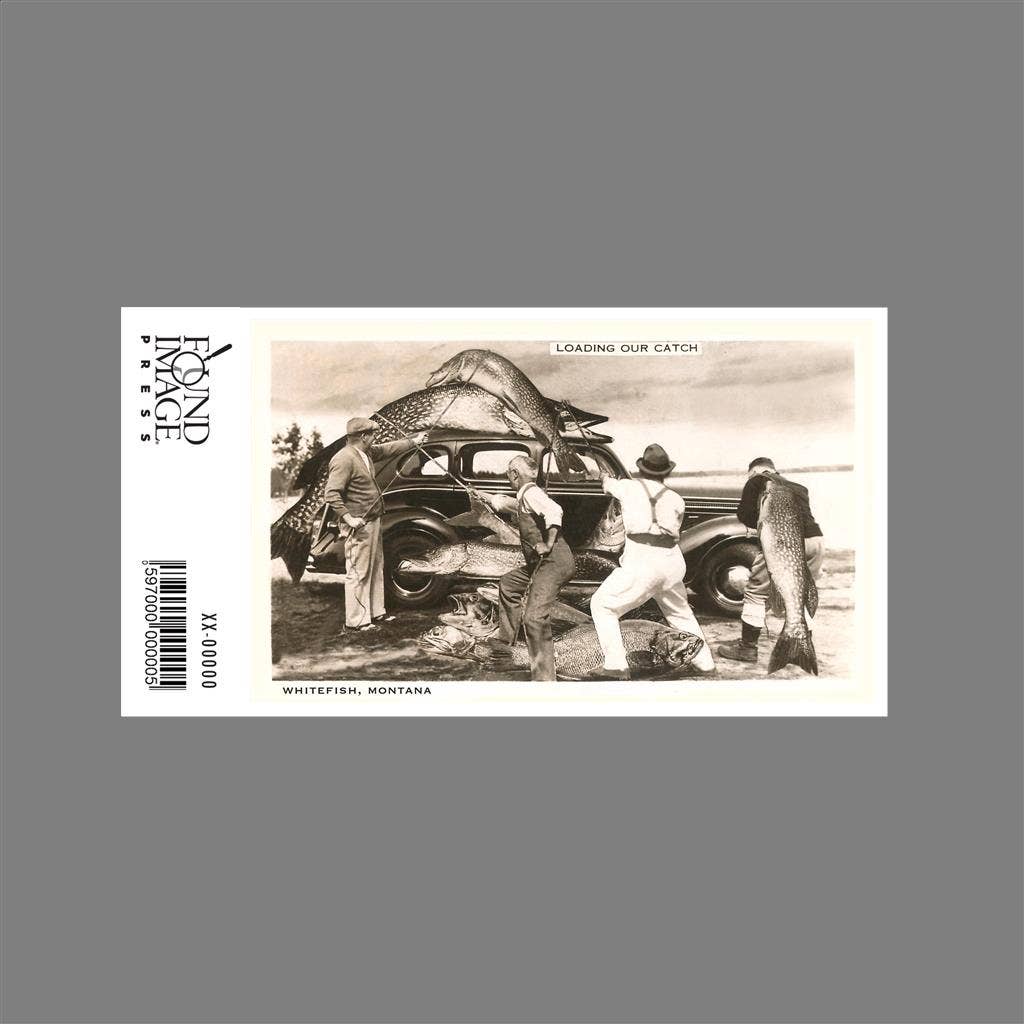 Found Image Press - Wholesale Sticker - Sticker MT-270 Loading Huge Fish on Car, Whitefish, Montana1