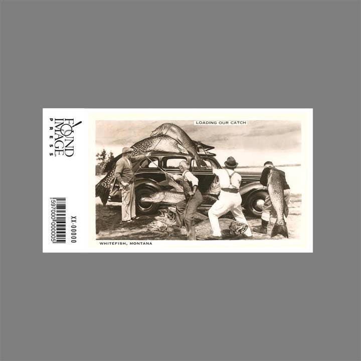 Found Image Press - Wholesale Sticker - Sticker MT-270 Loading Huge Fish on Car, Whitefish, Montana1