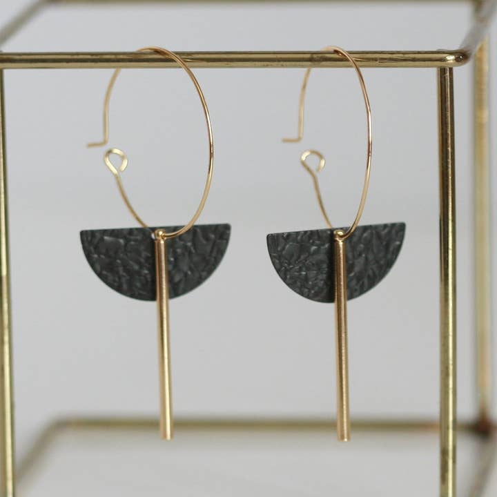 Black Brass Moon Earrings | Hoop for wholesale by Kaiko Studio