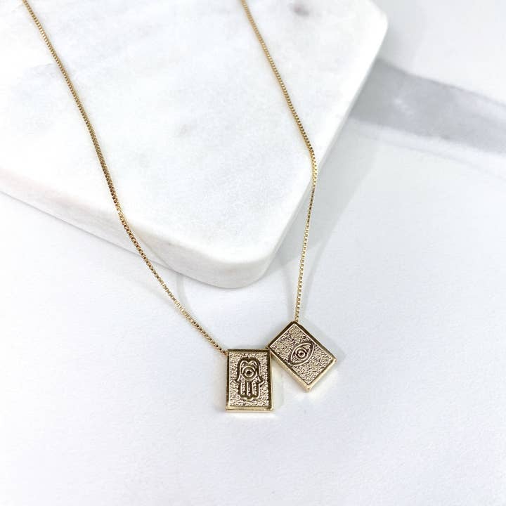 Luxus Accessories – Großhandel Kette mit Anhänger/Charm – Skapulier-Halskette mit 18-karätigem Gold gefüllt, 1 mm Box Link