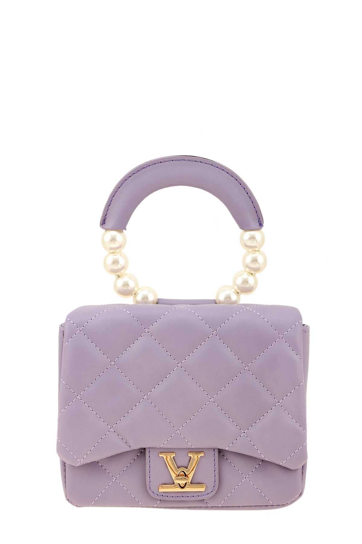 Pink Irene Wholesale - Wholesale Top Handle Bag - Women's - Diamond Quilted Bag with V Accent and Pearl Handle2