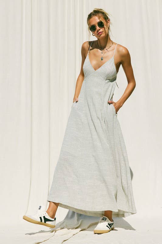 ILLA ILLA - Wholesale Dress - Women's - Striped Linen Maxi Dress8