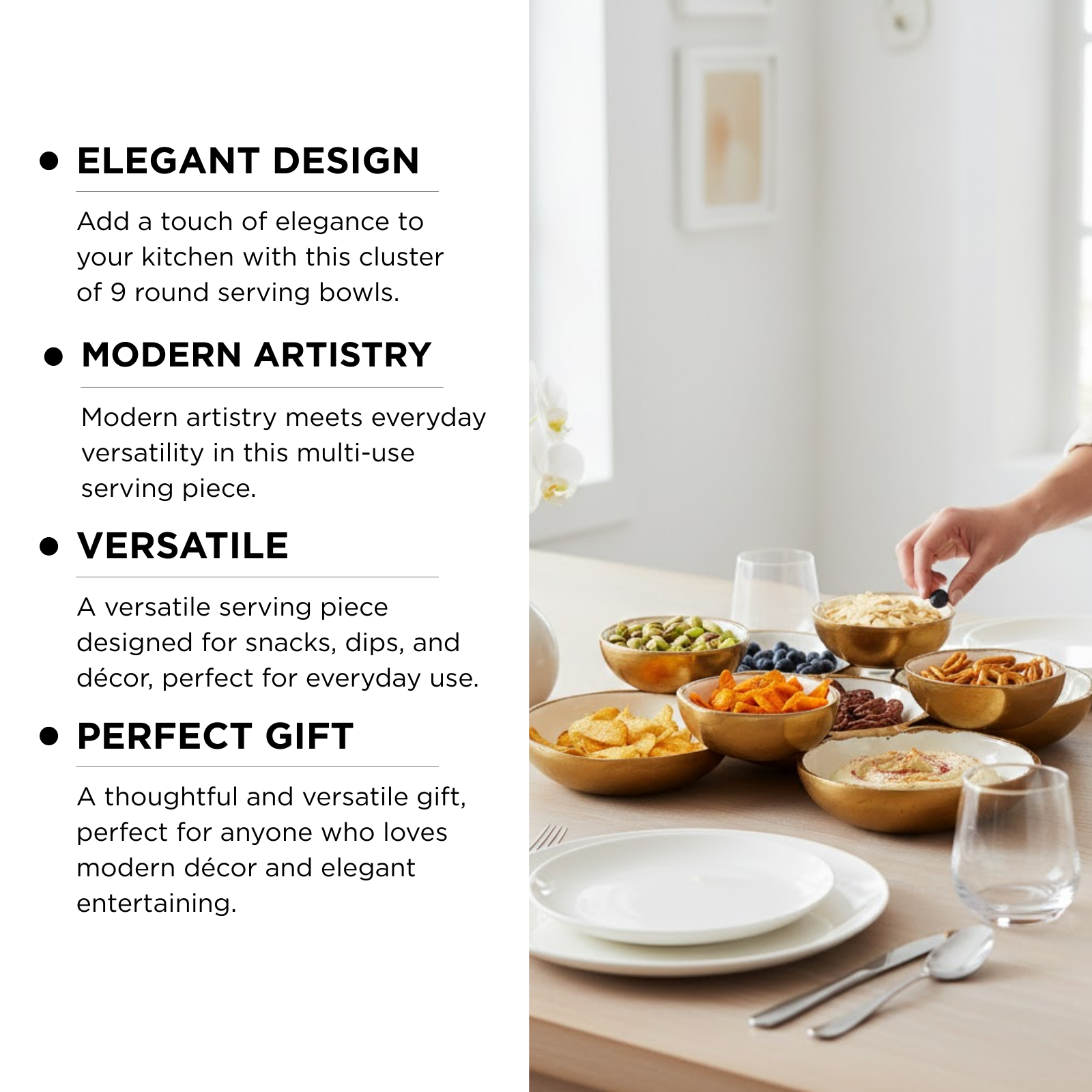 The Wine Savant /  Khen Glassware - Wholesale Serve Bowl - Cluster of 9 Round Serving Bowls Decorative Bowls Gold11