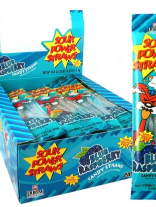 Dorval Sour Power Straws Blue Raspberry 24 Count for wholesale by Mr. YuYu's Chililicious Candy