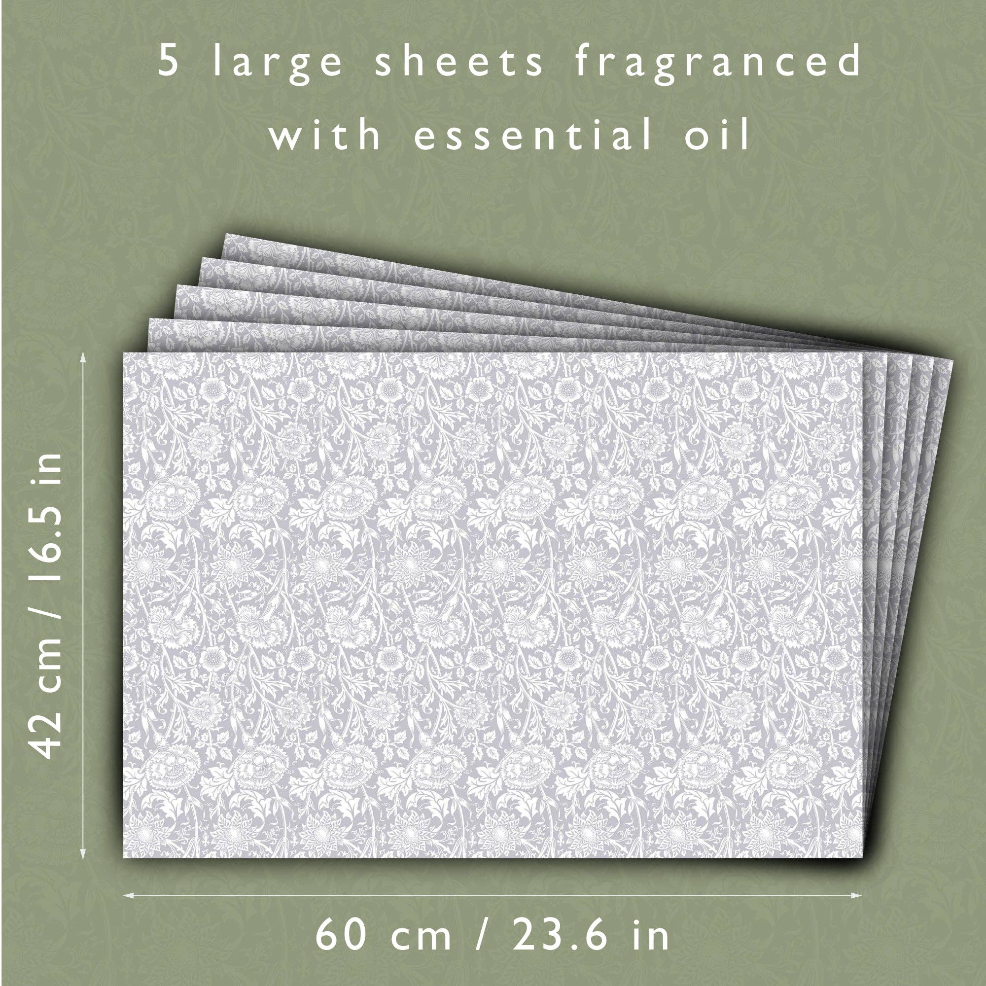 The Master Herbalist - Wholesale Drawer Liner - LILY OF THE VALLEY fragrance SCENTED Drawer Liners in GREY William Morris Design2
