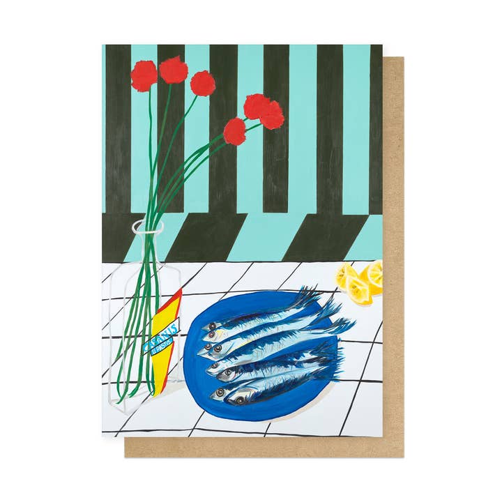 Striped Sardines Greetings Card for wholesale by East End Prints - Greetings Cards & Postcards