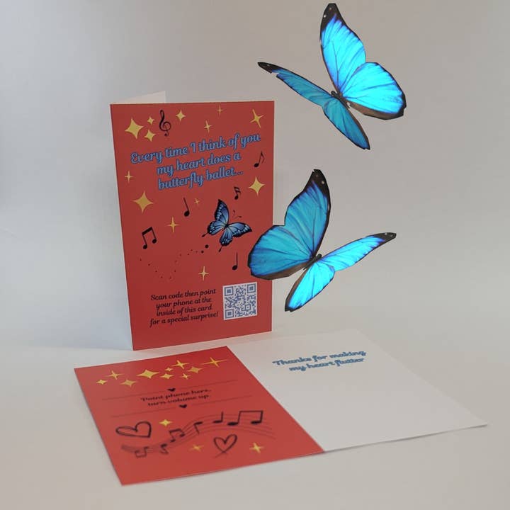 Live Invites – Engroshandel Kærlighedskort – Kærlighed | Jubilæum | Valentinsdag | Sødeste dag | Romantisk lykønskningskort med musik og 3D-animation - Fantastiske blå sommerfugle - Unik, speciel og sjov!